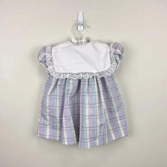 Vintage Bryan Pastel Purple Plaid Lace Ruffle Party Dress Toddler Girl - Picture 5 of 8